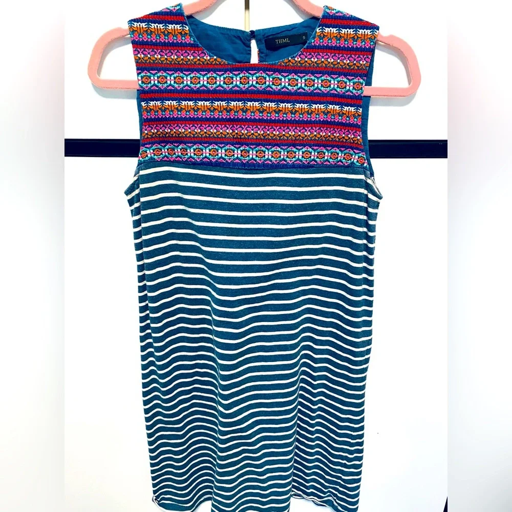Festive & Adorable Boho Versatile Embroidered & Stripe Jersey THML Anthropologie - Picture 3 of 14